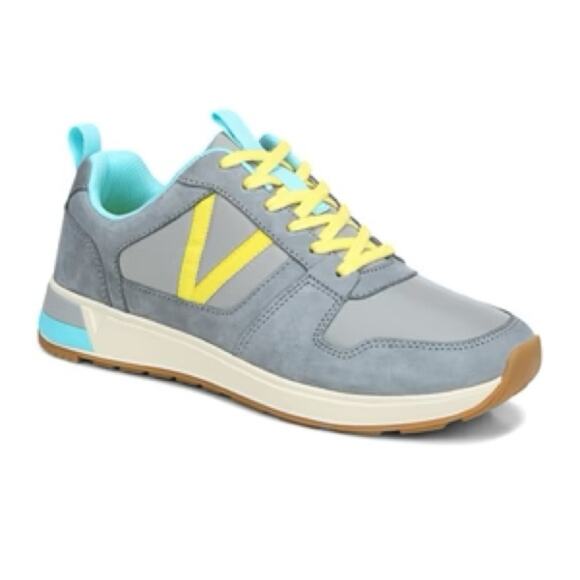 Vionic Gray With Yellow&Blue Detail Retro Vibe Rechelle Sneakers Sz.8 - Picture 1 of 15